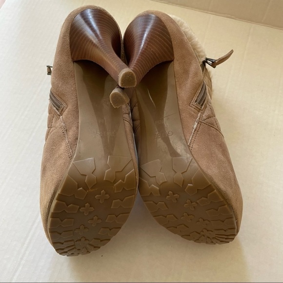 guess High Heel Platform Quilted Suede Faux Fur Ankle Booties, Tan , Size 10 - Picture 6 of 8